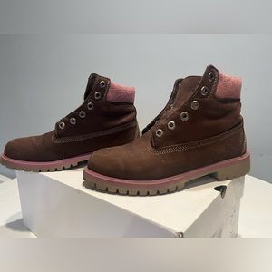 Kids Brown with Purple Timberland boots, size 5